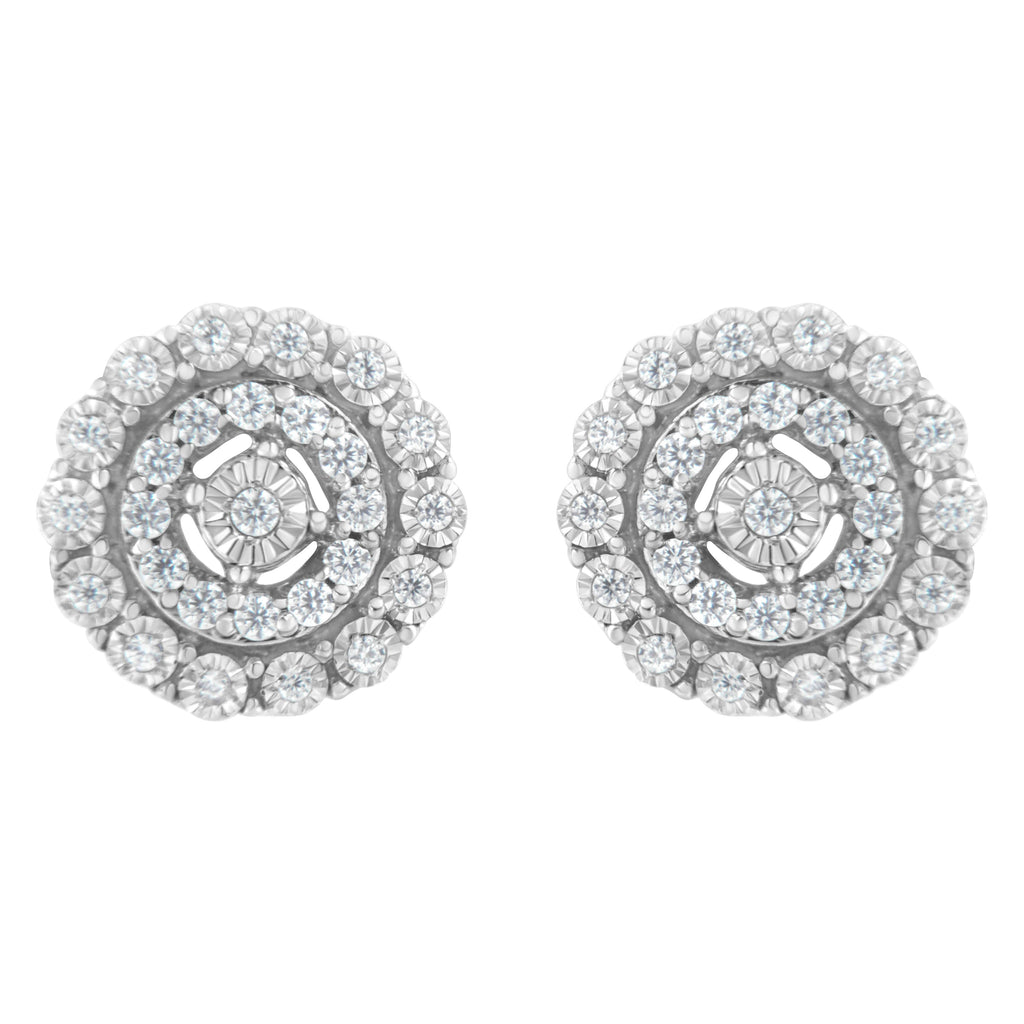 10KT White Gold 1/2 cttw Double Halo Brilliant Round-Cut Diamond Stud Earrings (I-J Clarity, I2-I3 Color)