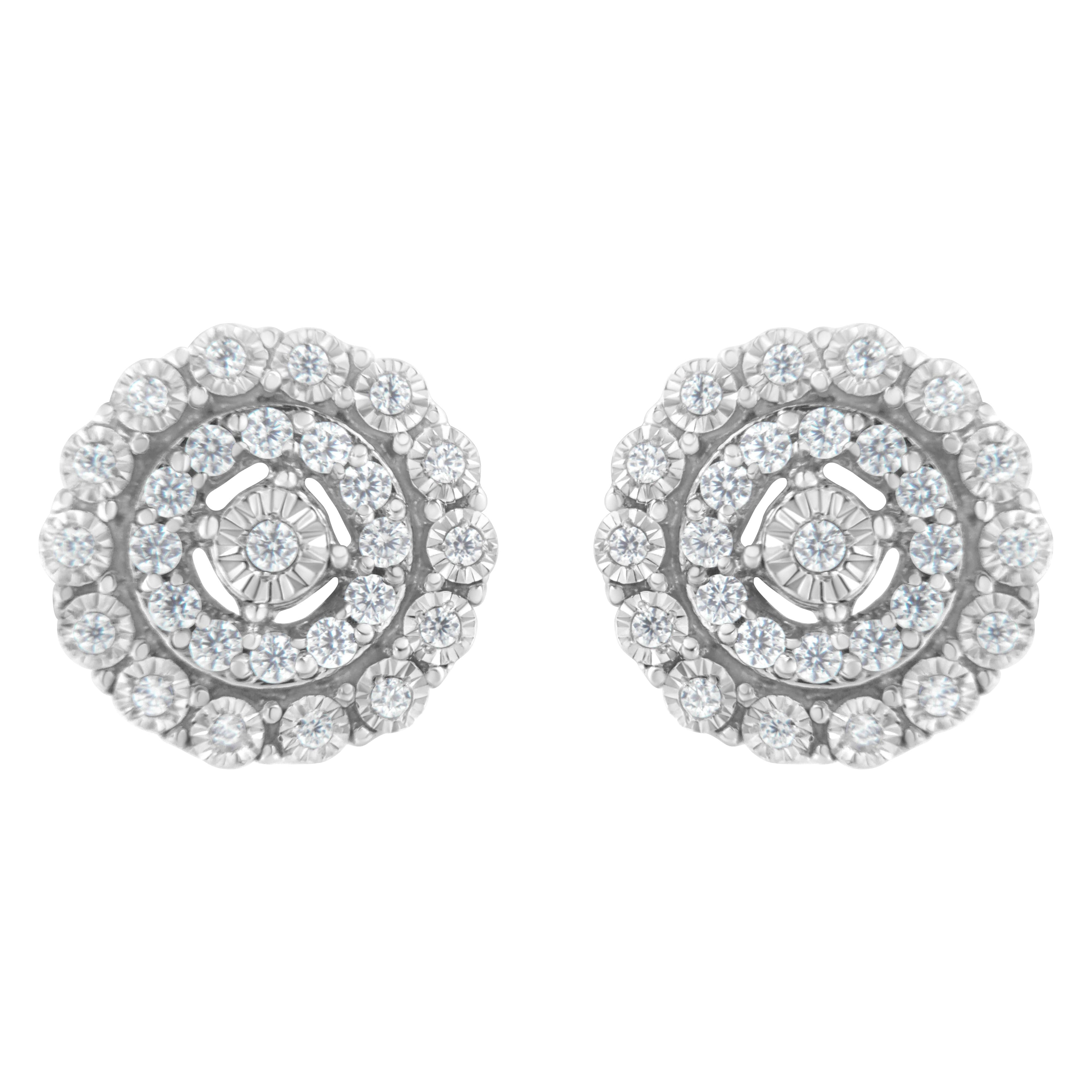 10KT White Gold 1/2 cttw Double Halo Brilliant Round-Cut Diamond Stud Earrings (I-J Clarity, I2-I3 Color)