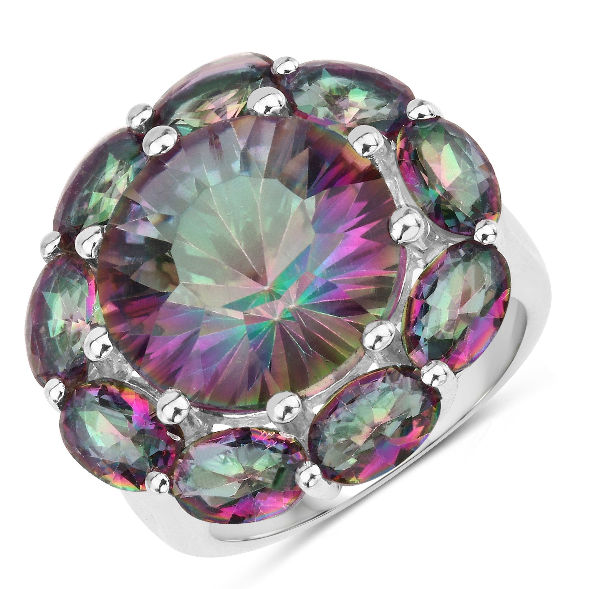 11.45 Carat Genuine Rainbow Quartz .925 Sterling Silver Ring