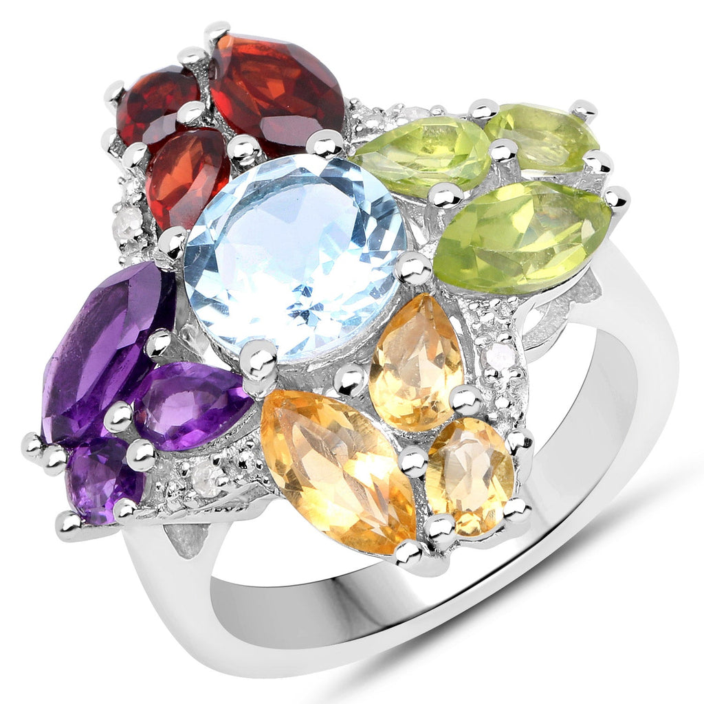 6.13 Carat Genuine Multi Stones .925 Sterling Silver Ring