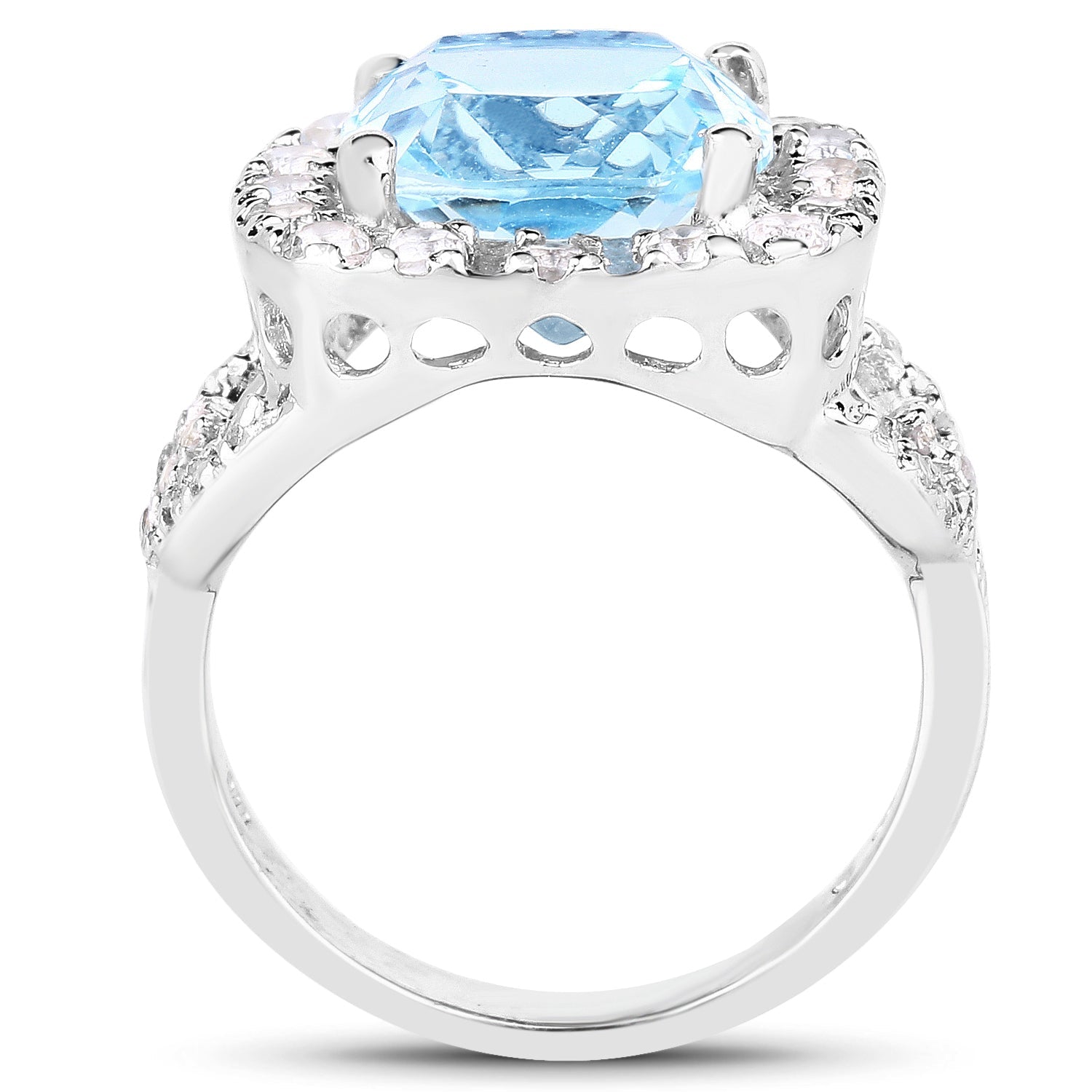 5.17 Carat Genuine Blue Topaz and White Topaz .925 Sterling Silver Ring