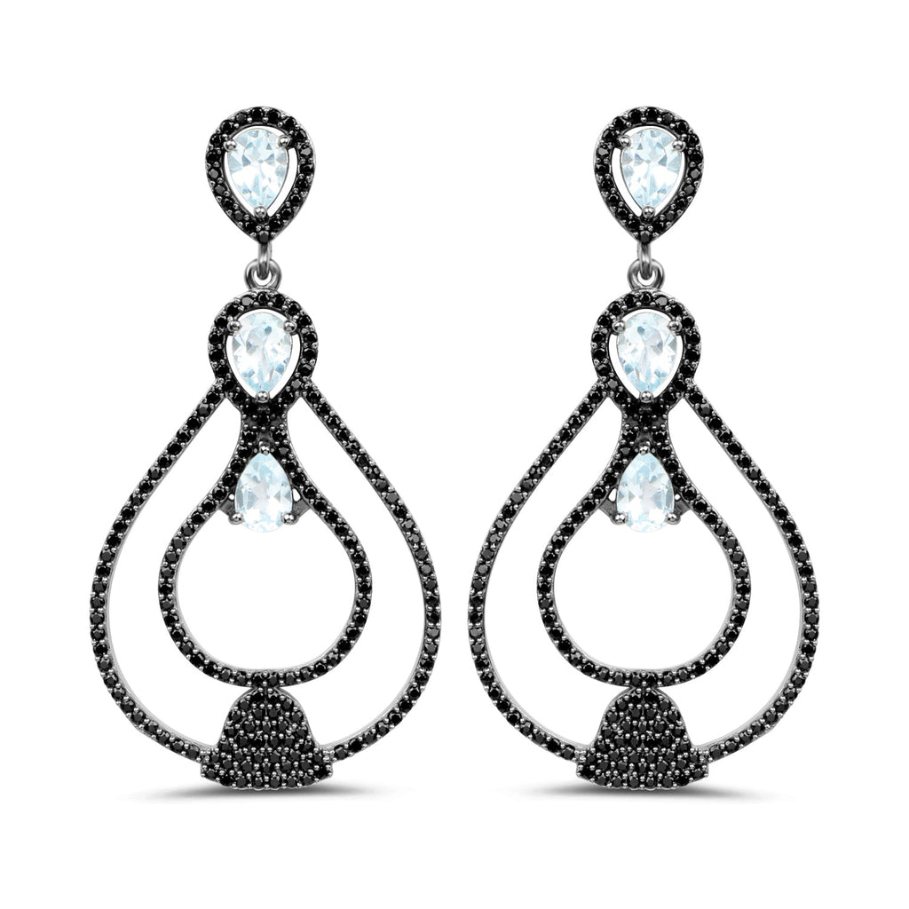 8.81 Carat Genuine Blue Topaz and Black Spinel .925 Sterling Silver Earrings
