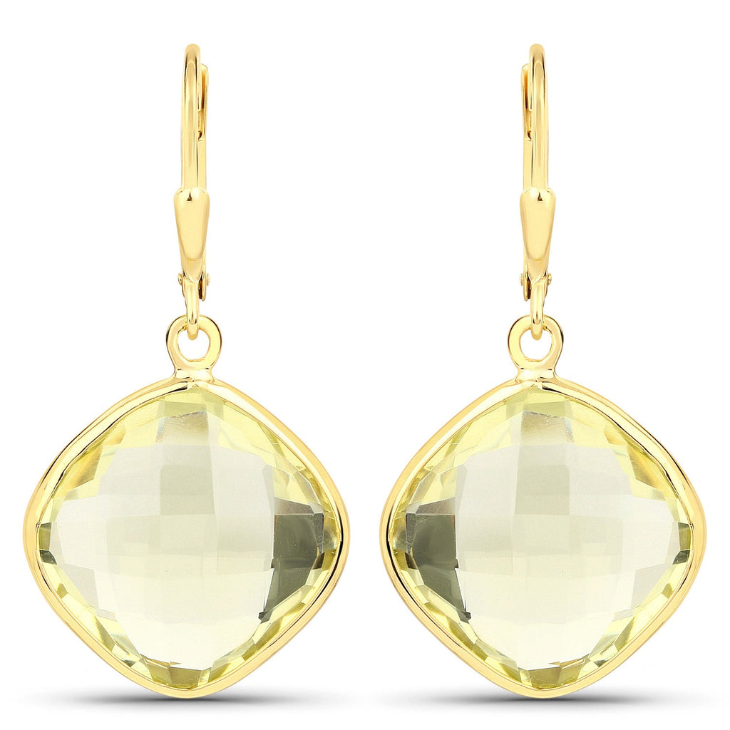 21.40 Carat Genuine Lemon Quartz .925 Sterling Silver Earrings