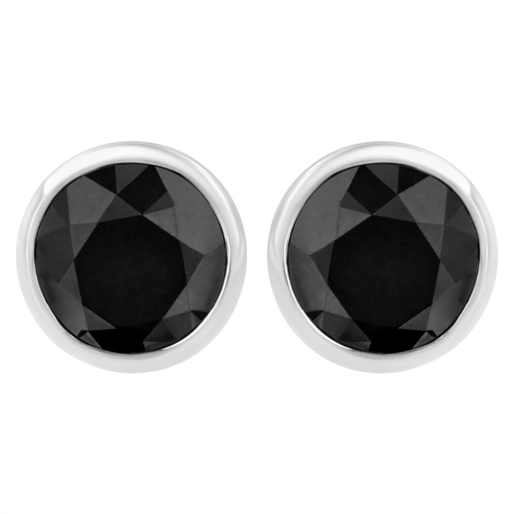 .925 Sterling Silver 4.00 Cttw Round Brilliant-Cut Black Diamond Bezel-Set Stud Earrings with Screw Backs (Fancy Color-Enhanced, I2-I3 Clarity)