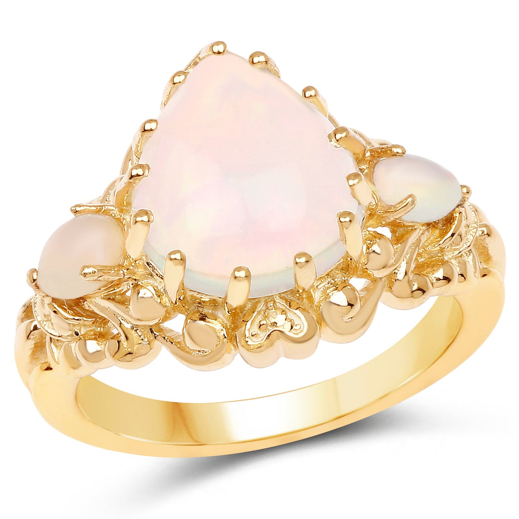 14K Yellow Gold Plated 3.26 Carat Genuine Ethiopian Opal .925 Sterling Silver Ring