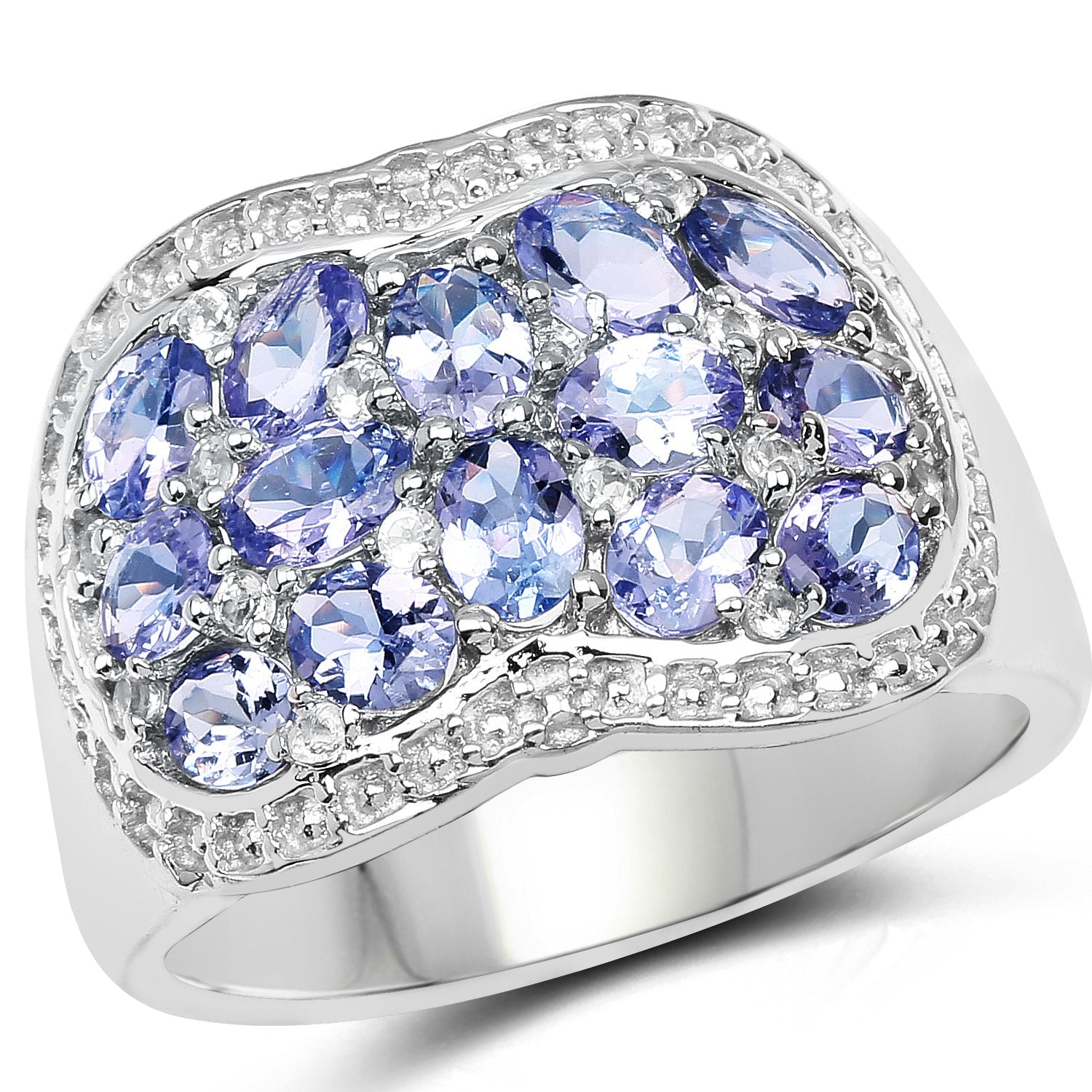 2.62 Carat Genuine Tanzanite and White Topaz .925 Sterling Silver Ring