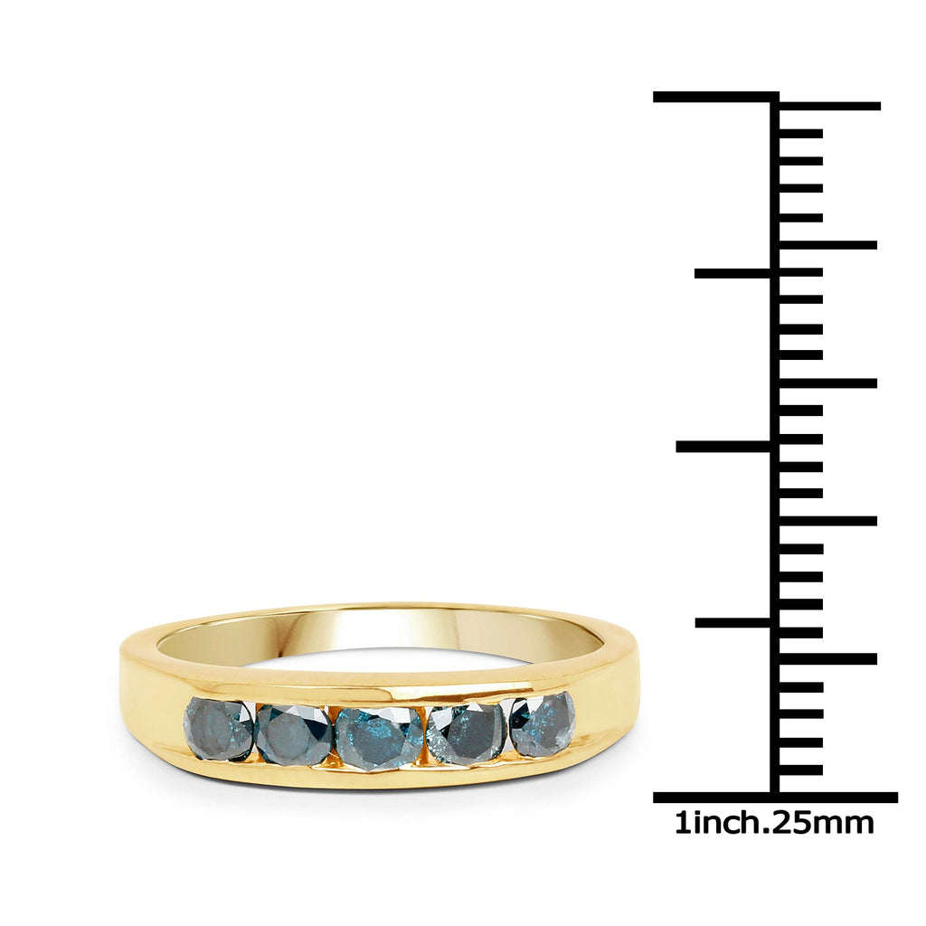 14K Yellow Gold Plated 0.80 Carat Genuine Blue Diamond .925 Sterling Silver Ring