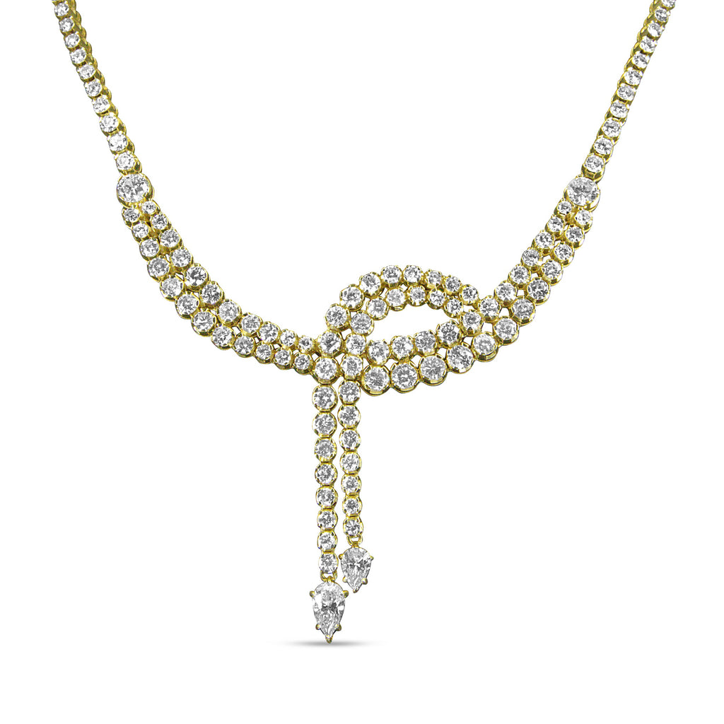 14k Yellow Gold 17.0 Cttw Diamond Double Row Lariat 18" Inch Tennis Necklace with Pear Shape Diamond Drop Tips (I-J Color, VS2-SI1 Clarity)