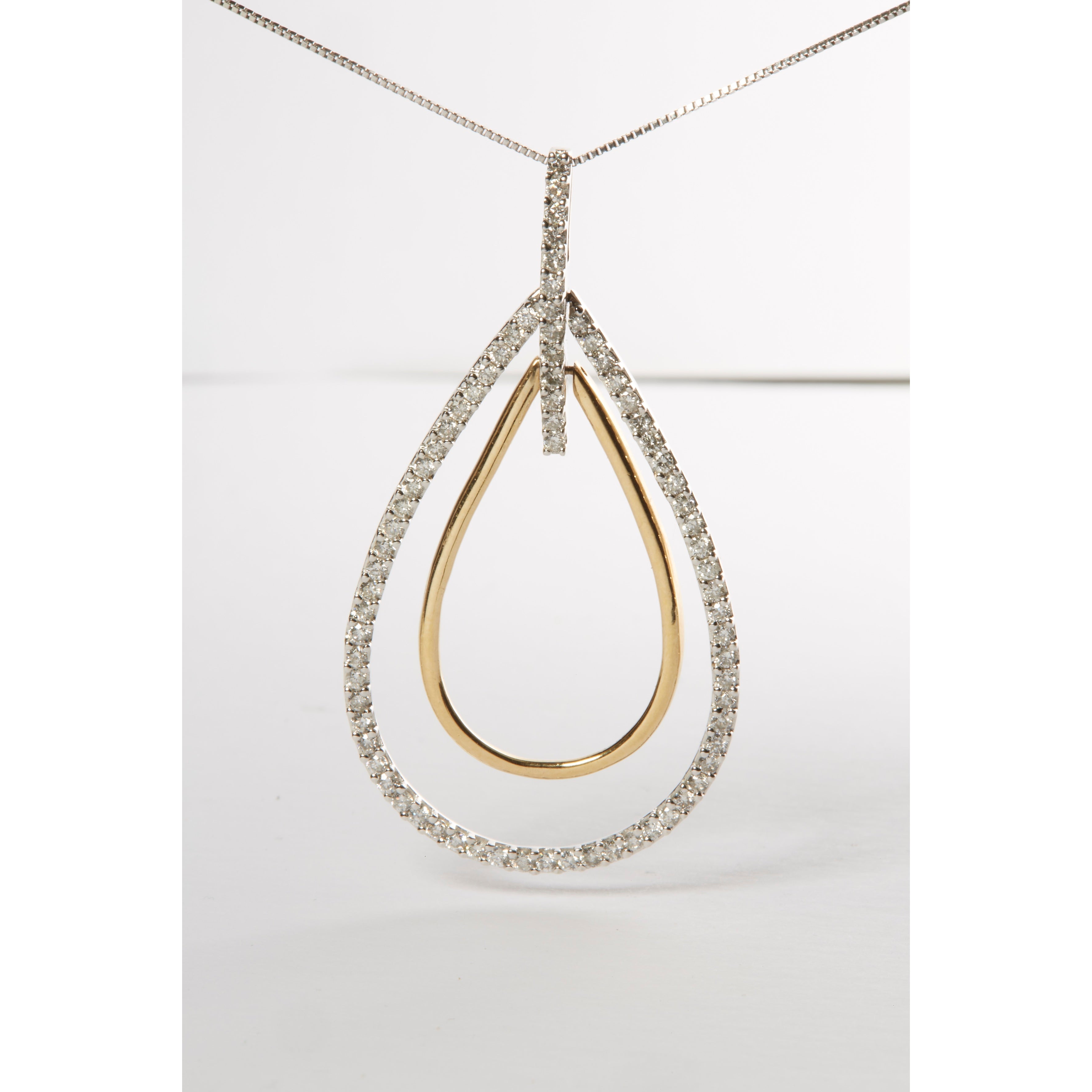 14K Two-Tone Gold Round Cut Diamond Double Burst Pendant Necklace (1.00 cttw, H-I Color, SI2-I1 Clarity)