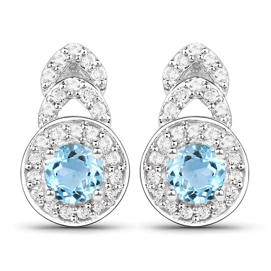 3.24 Carat Genuine Blue Topaz and White Topaz .925 Sterling Silver Jewelry Set