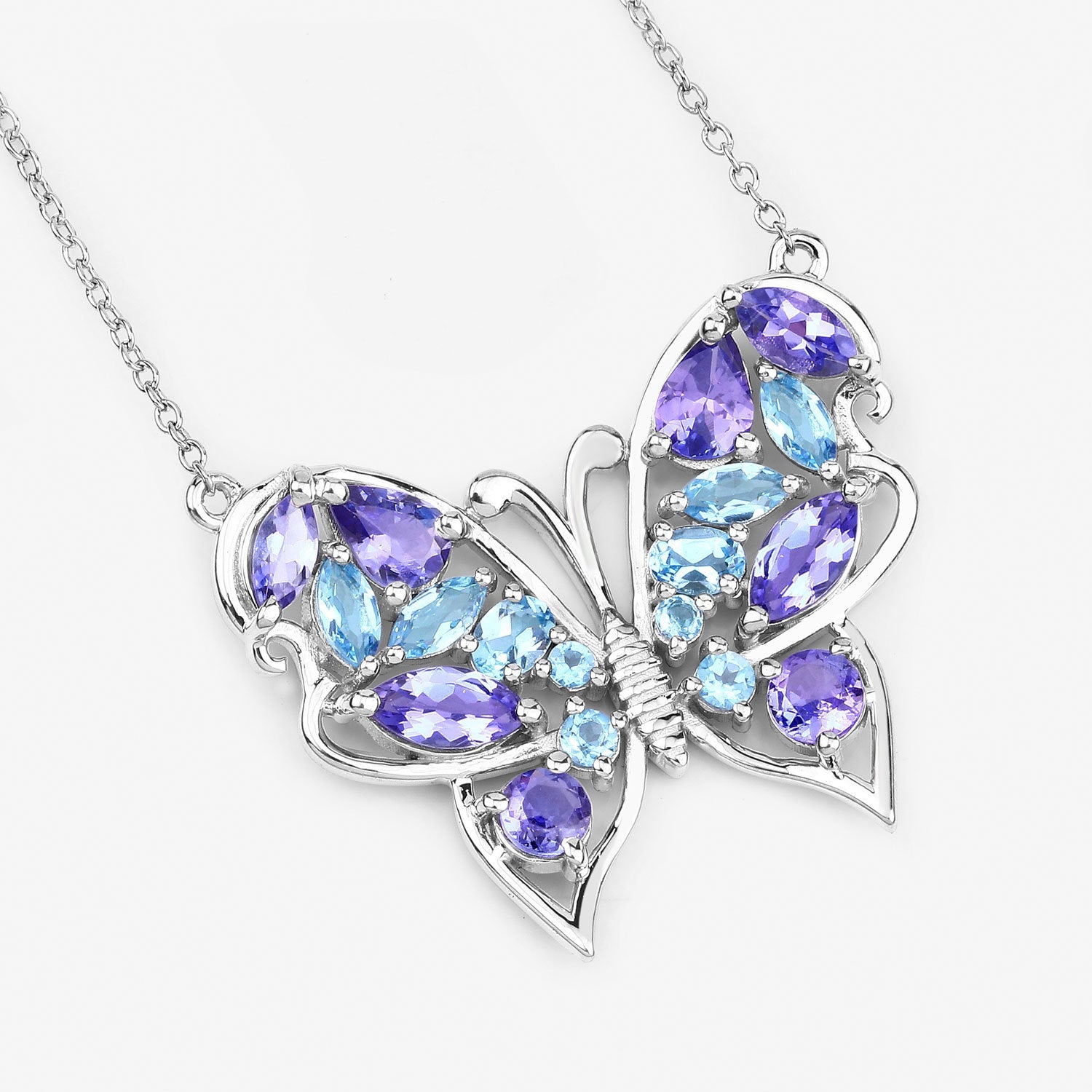3.60 Carat Genuine Tanzanite and Swiss Blue Topaz .925 Sterling Silver Necklace