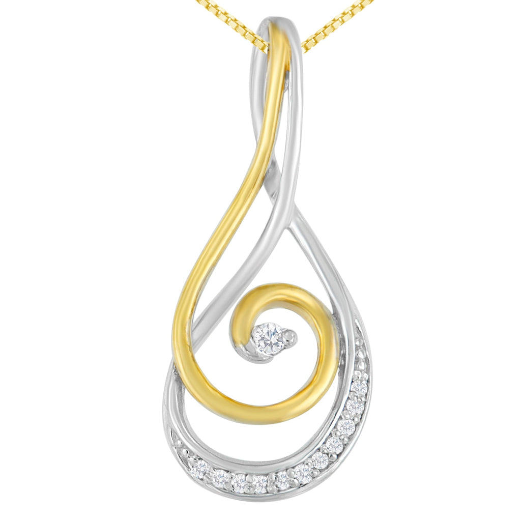 Espira 10K Two-Tone Gold Round Cut Diamond Sparkling Spiral Pendant Necklace (1/6 cttw, J-K Color, I2-I3 Clarity)