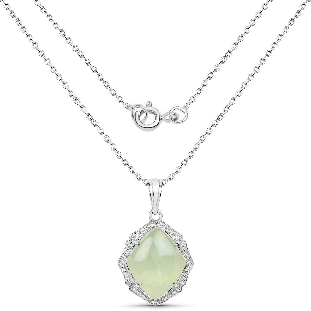 7.49 Carat Genuine Prehnite And White Topaz .925 Sterling Silver Pendant