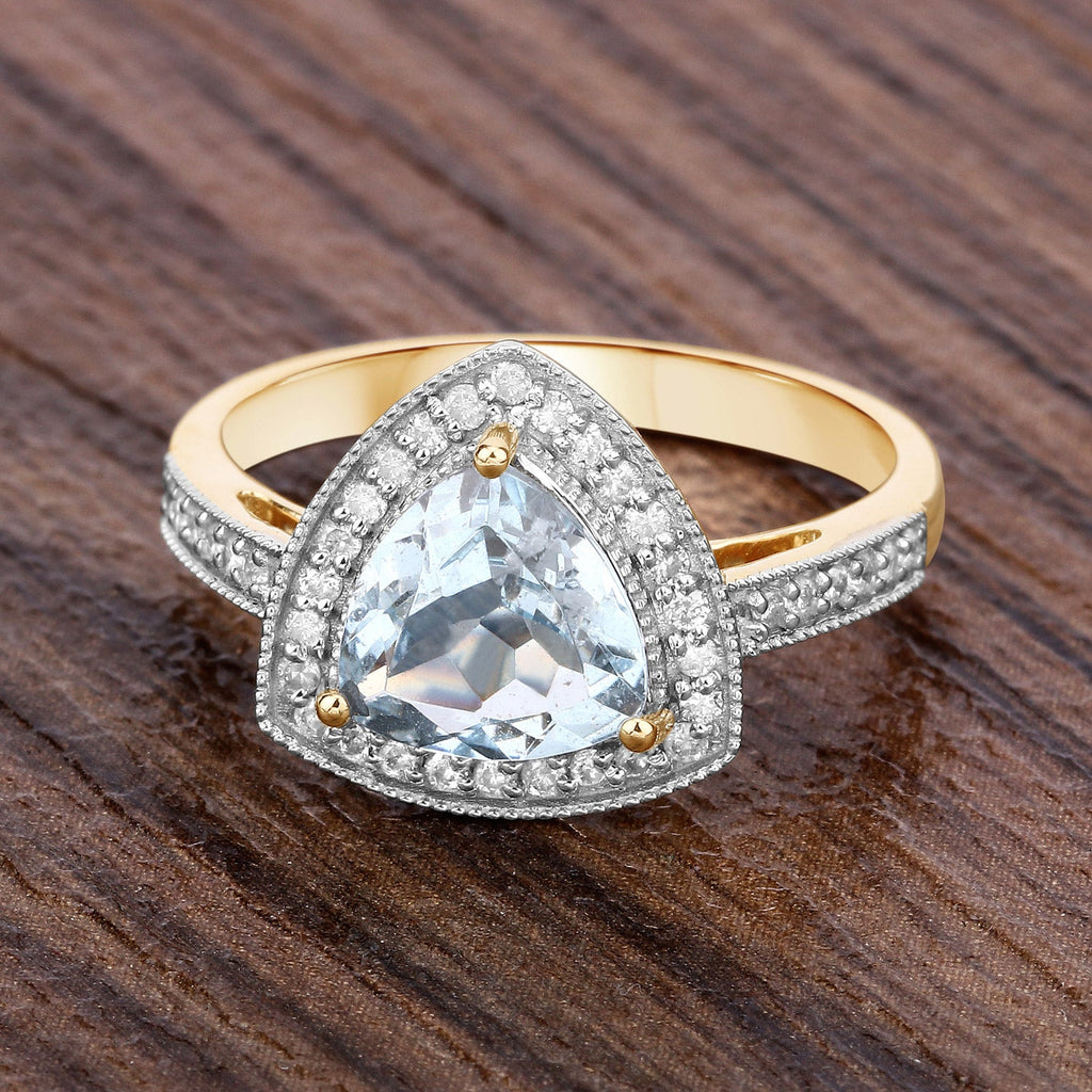1.58 Carat Genuine Aquamarine and White Diamond 14K Yellow Gold Ring