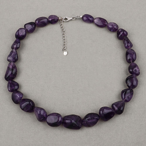Amethyst Beaded Necklace, Genuine Raw Amethyst Beads Necklace for Women in Sterling Silver, February Birthstone Necklace, Gift for Mom