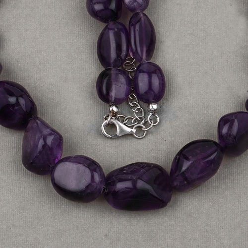 Amethyst Beaded Necklace, Genuine Raw Amethyst Beads Necklace for Women in Sterling Silver, February Birthstone Necklace, Gift for Mom