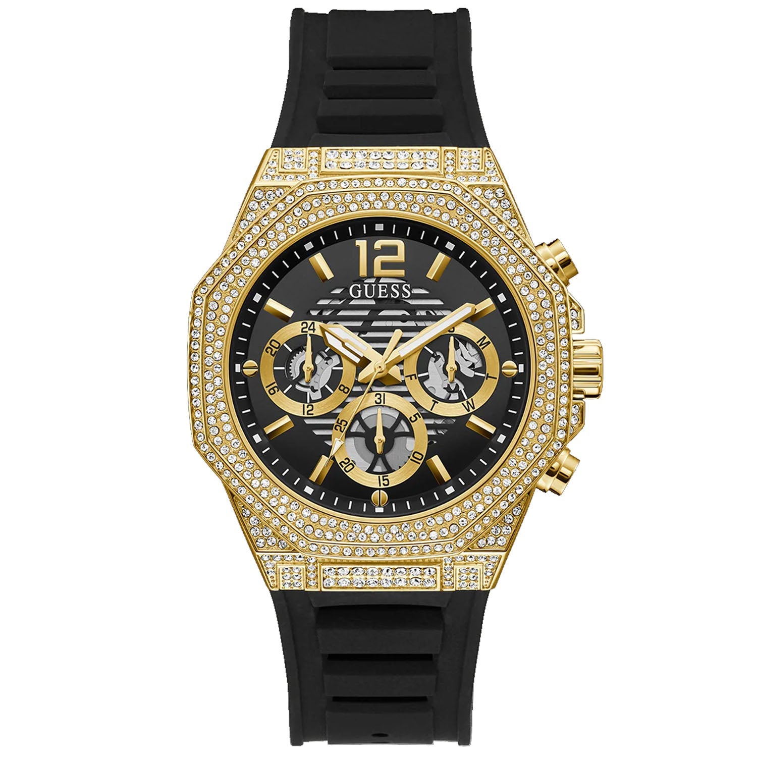 Guess Men's Momentum Black Gold Tone Multi-function