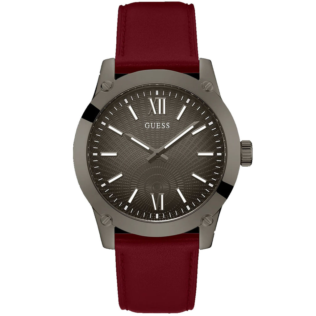 Guess Men's Dress Analog Burgundy Gunmetal