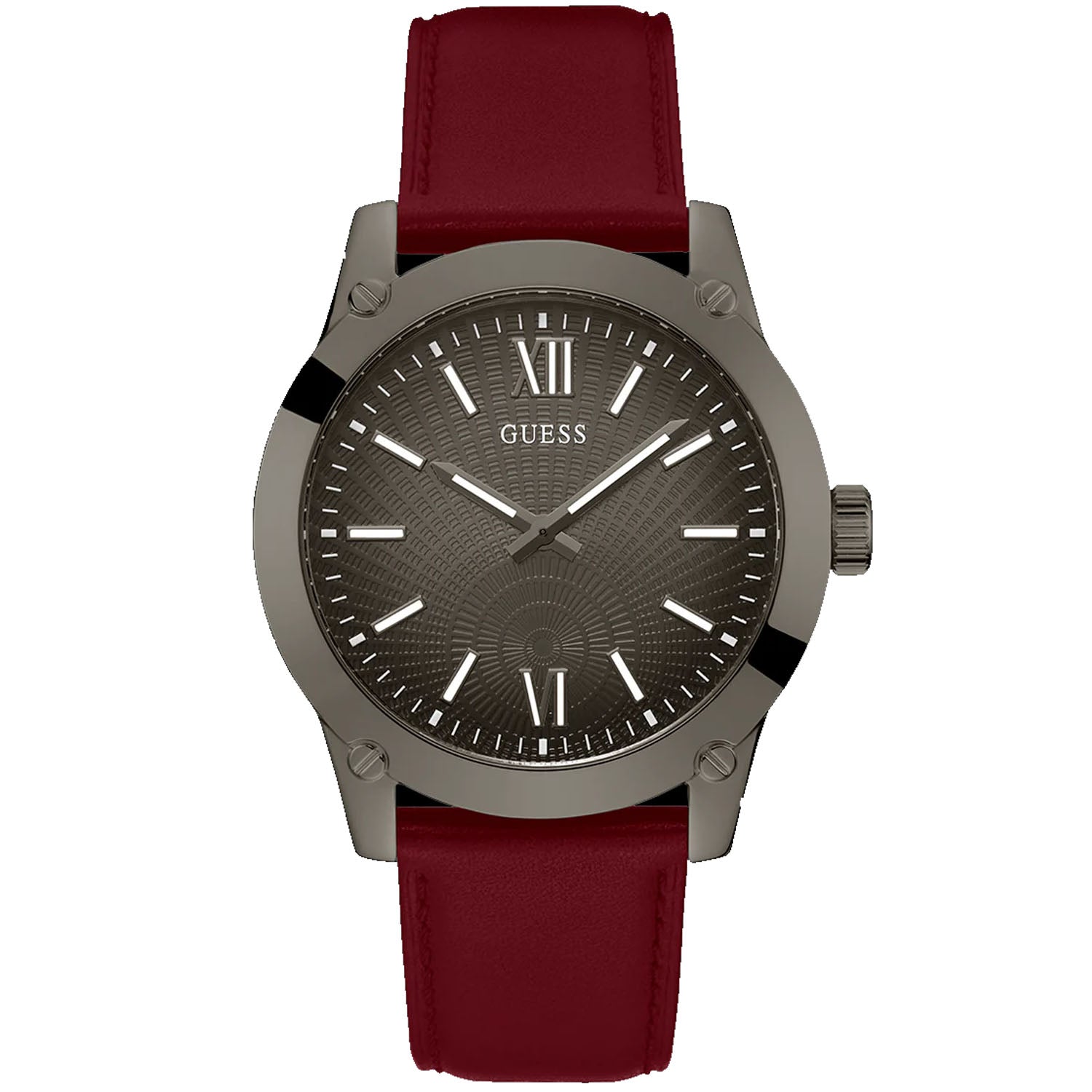 Guess Men's Dress Analog Burgundy Gunmetal