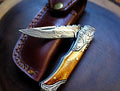 Damascus Steel handmade Pocket Knife with burn bone handles with steel bolsters TF-30