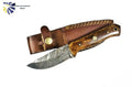 Damascus Knife, Custom Hand Made Forged Damascus Steel Hunting Knife Fixed Blade Camp Style Handle With Leather Sheath Full Tang TD-238