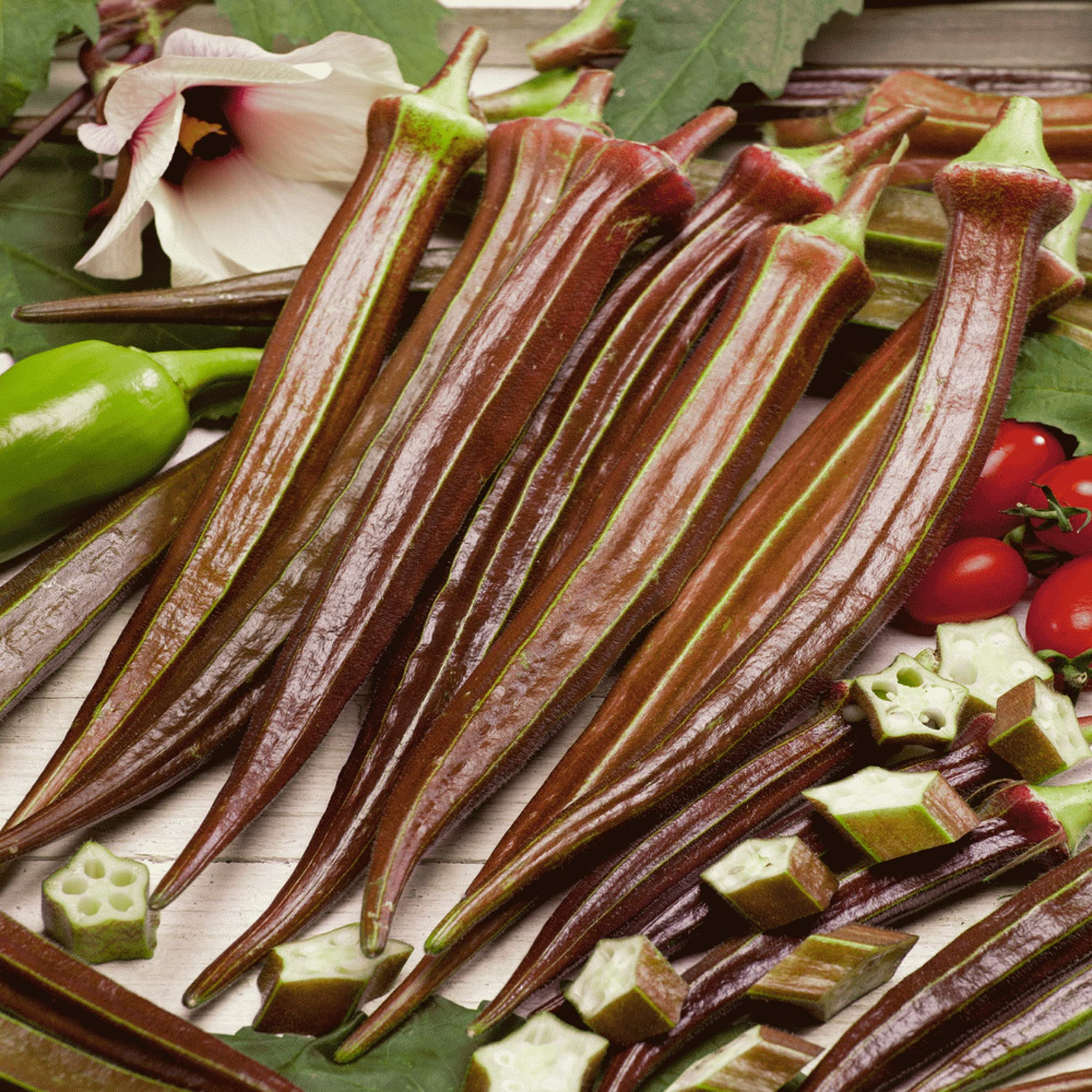Okra Red Burgundy Seeds – 1g for Planting, Heirloom Variety, High Yield, Tender & Vibrant Pods, Heat Tolerant, Garden Container