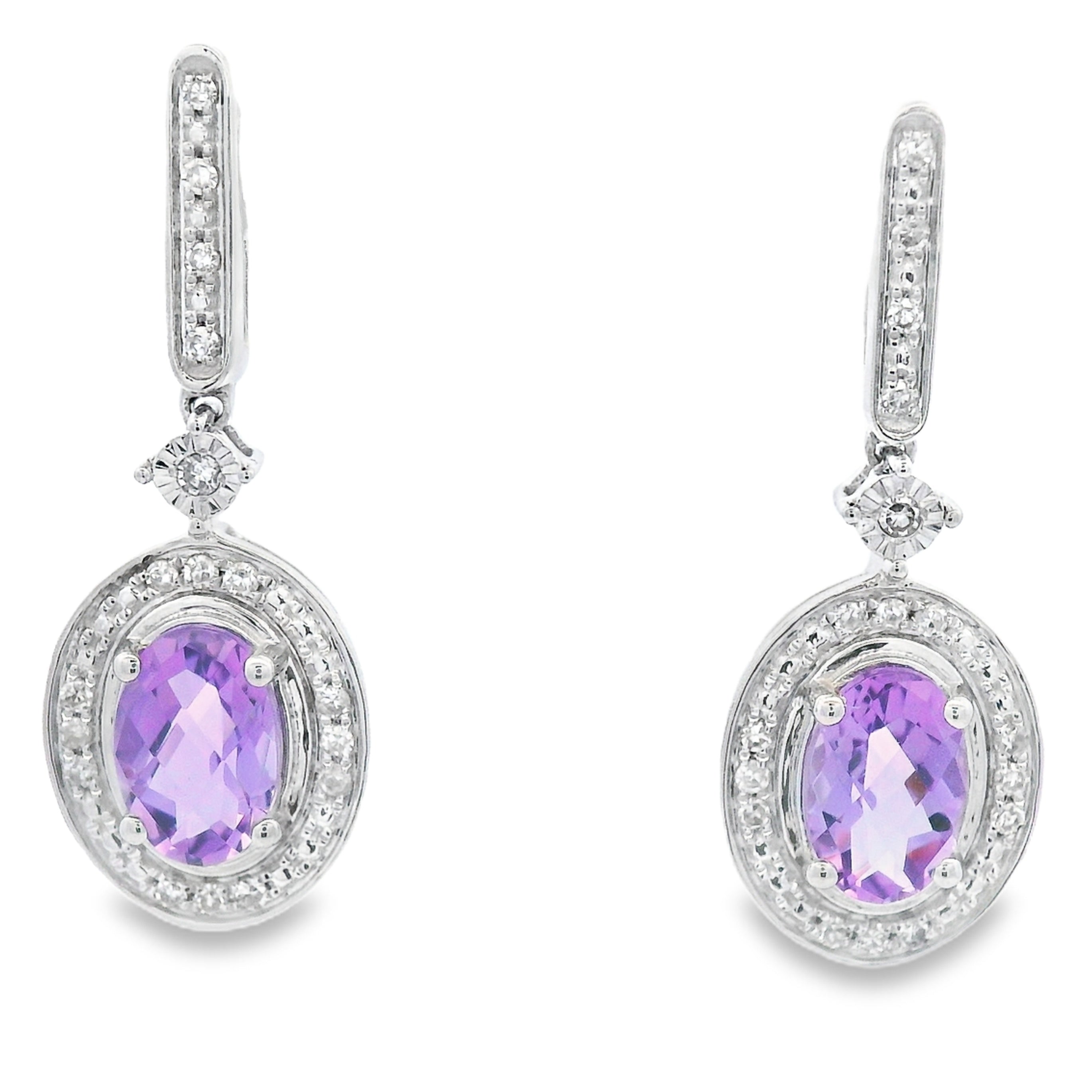 .93ct Amethyst Diamond Dangle Earrings 10KT White Gold