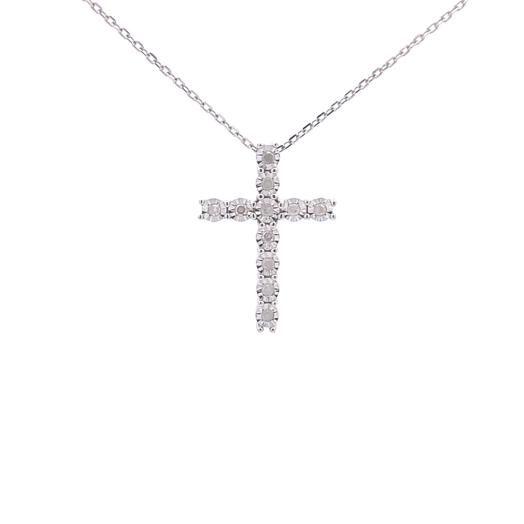 .25ct Diamond Cross Religious Pendant Sterling Silver