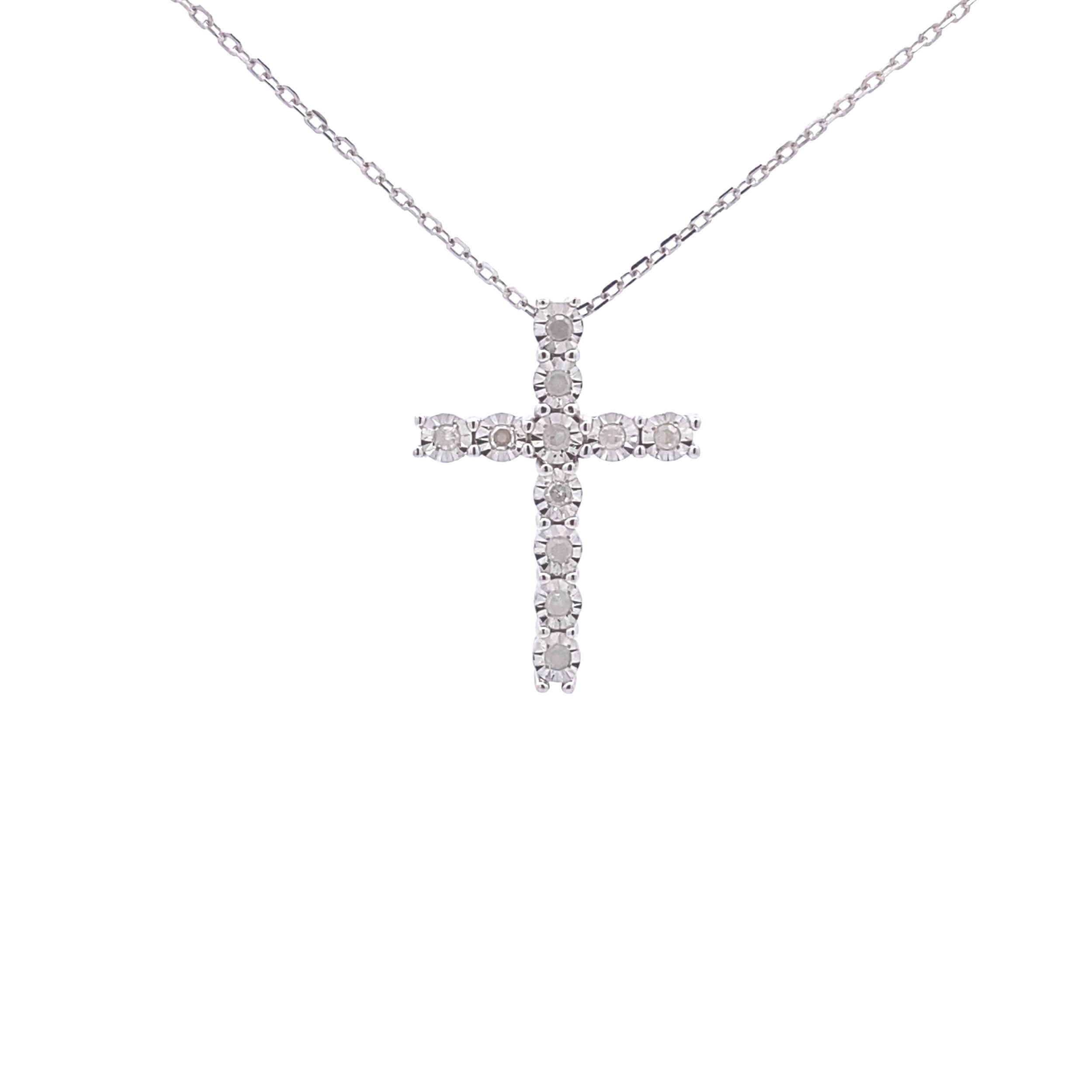 .25ct Diamond Cross Religious Pendant Sterling Silver
