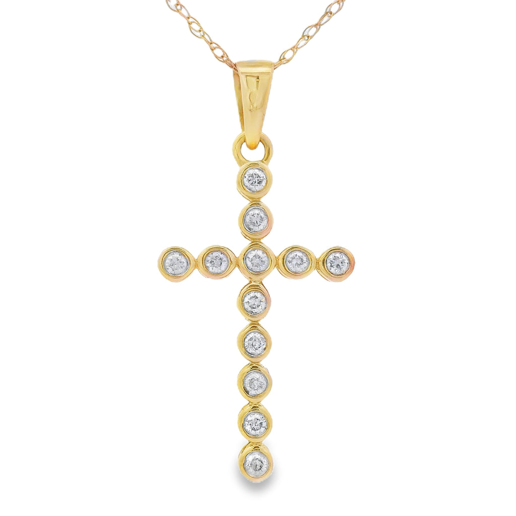 .12ct Diamond Cross Religious Pendant 14KT Yellow Gold