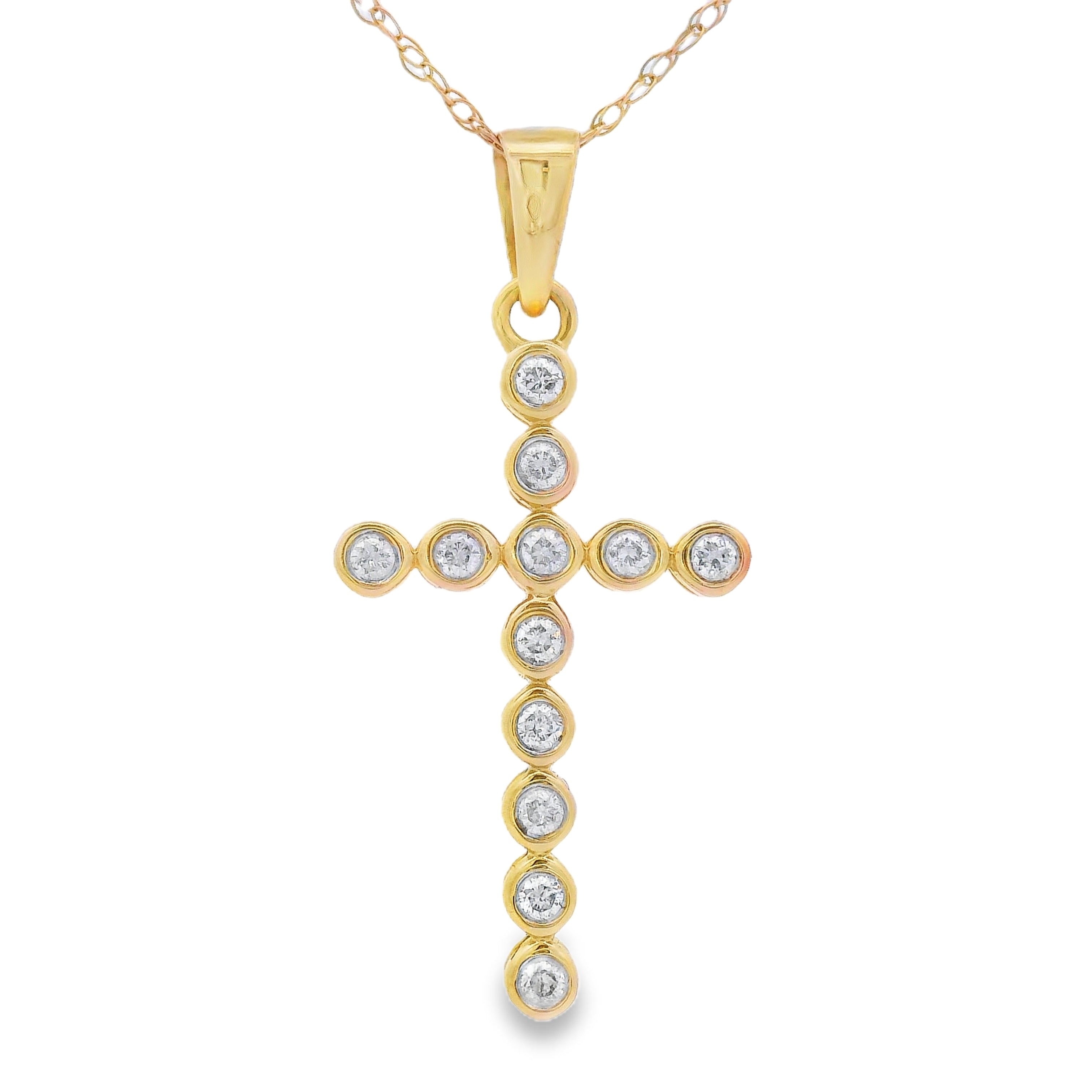 .12ct Diamond Cross Religious Pendant 14KT Yellow Gold