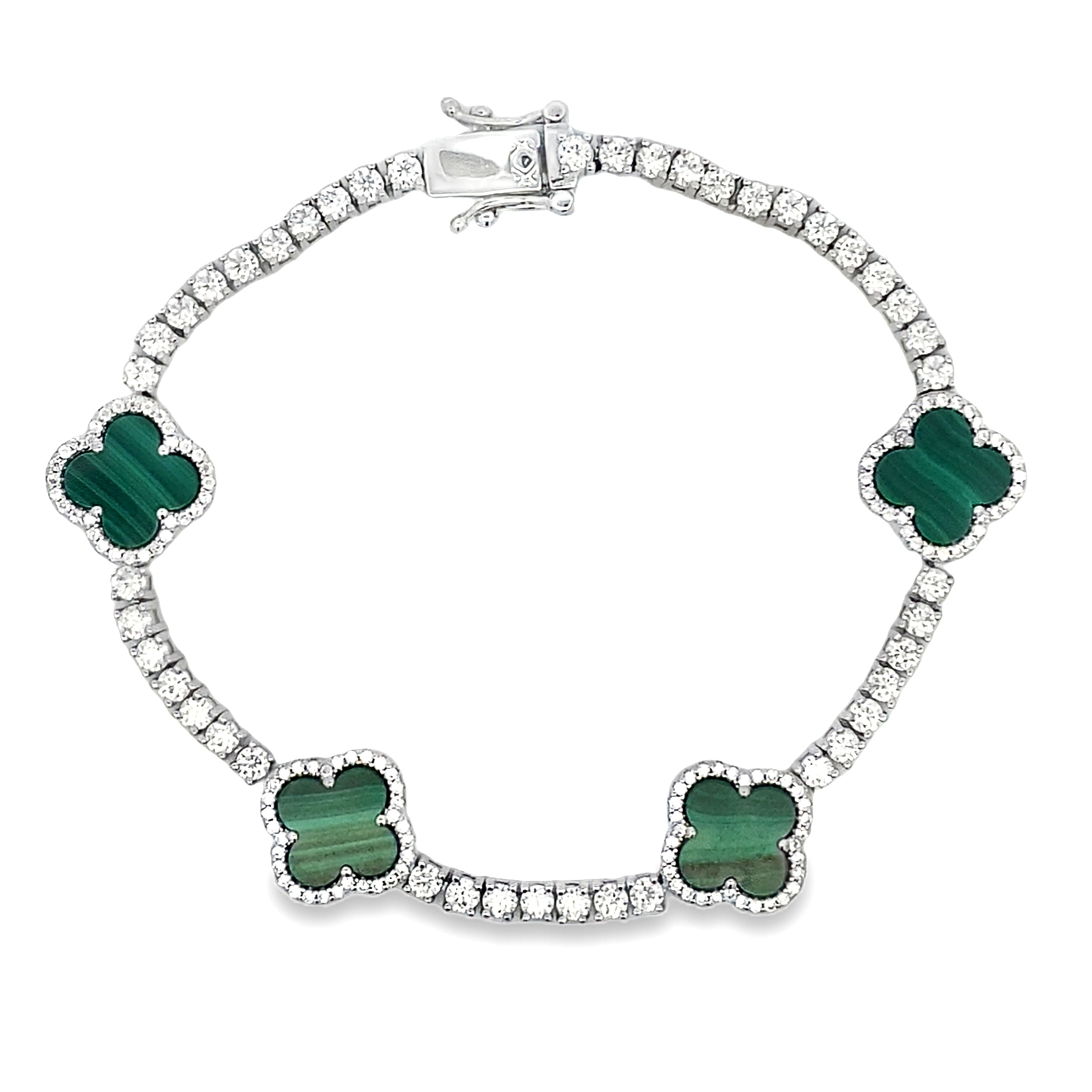 Moissanite Malachite Tennis Bracelet Sterling Silver