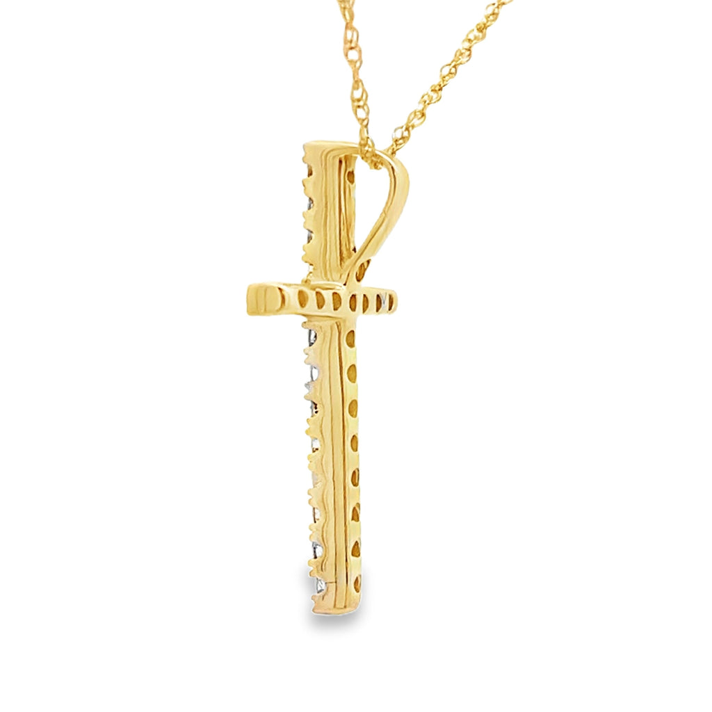 .19ct Diamond Cross Religious Pendant 14KT Yellow Gold