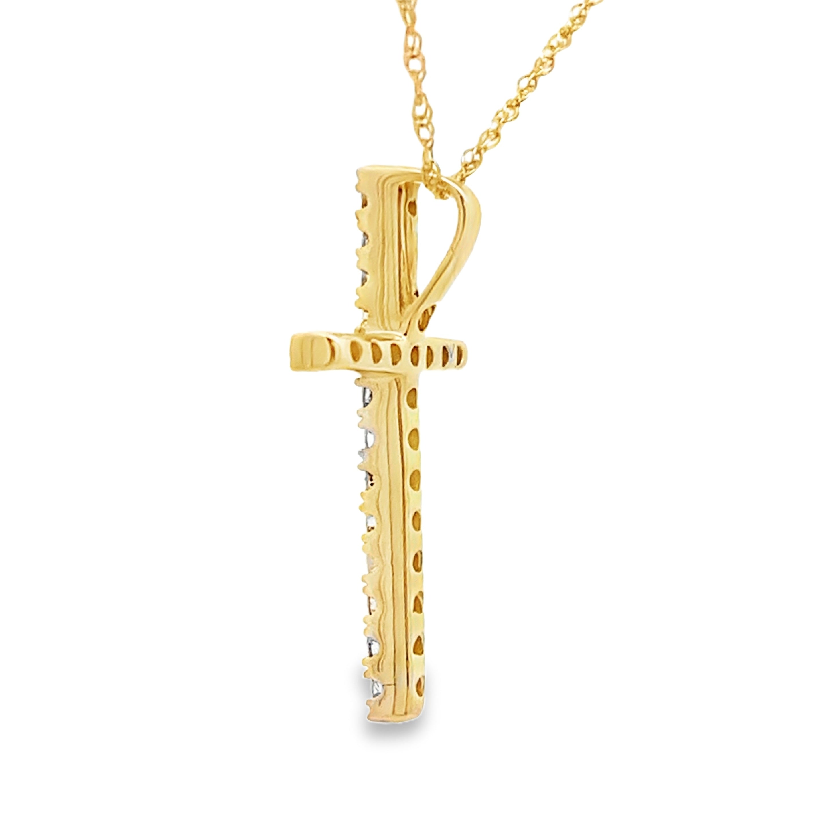 .19ct Diamond Cross Religious Pendant 14KT Yellow Gold