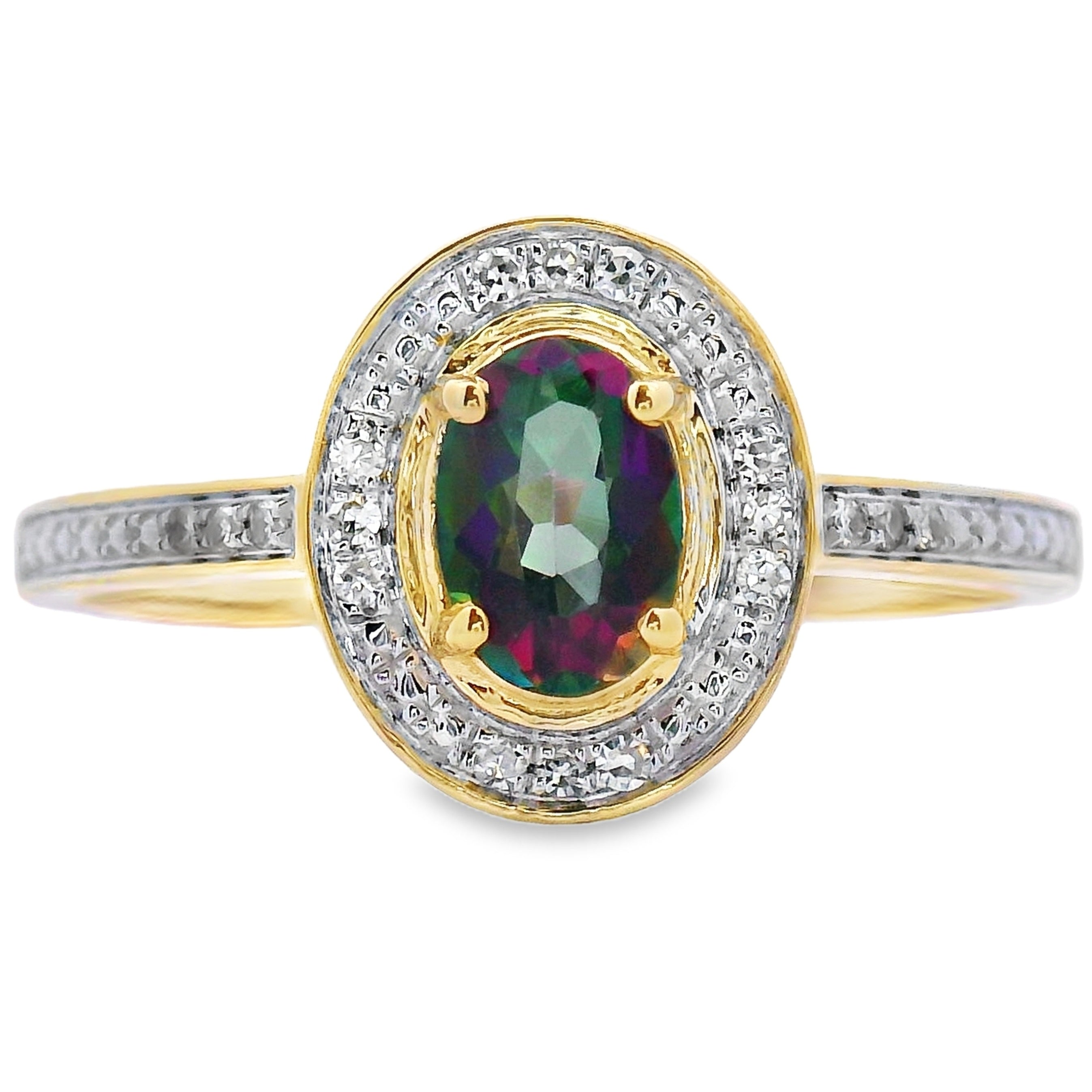 .59ct Mystic Fire Topaz Diamond Ring 10KT Yellow Gold