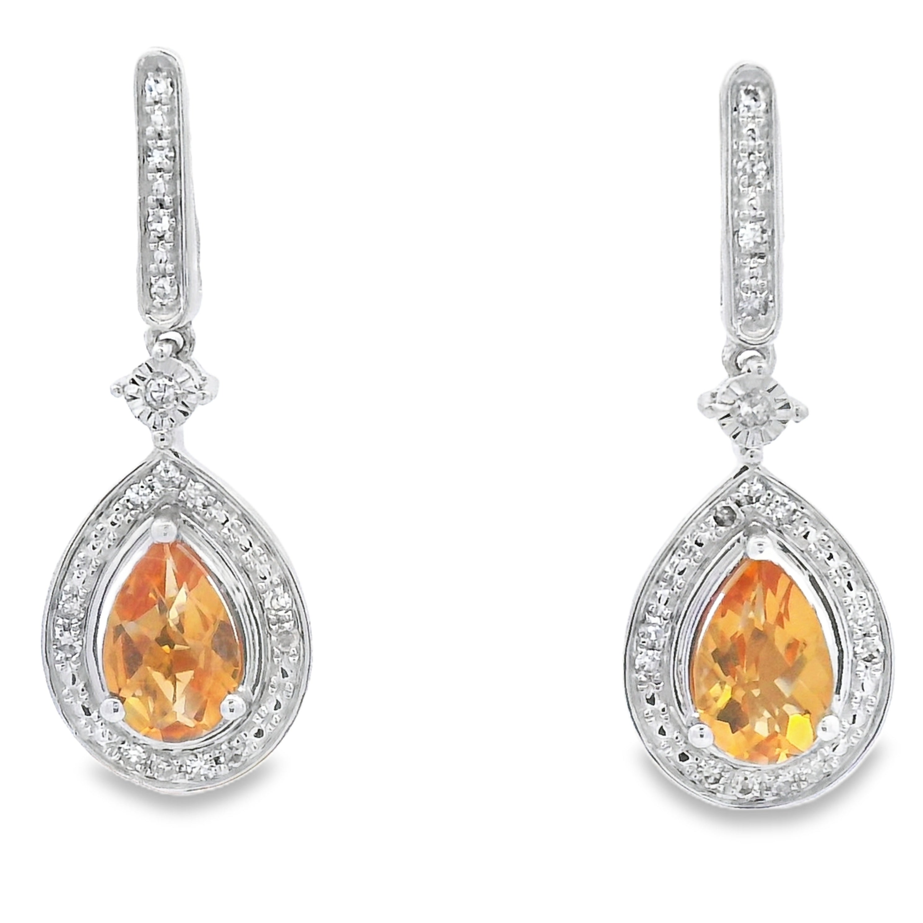 .89ct Citrine Diamond Dangle Earrings 10KT White Gold