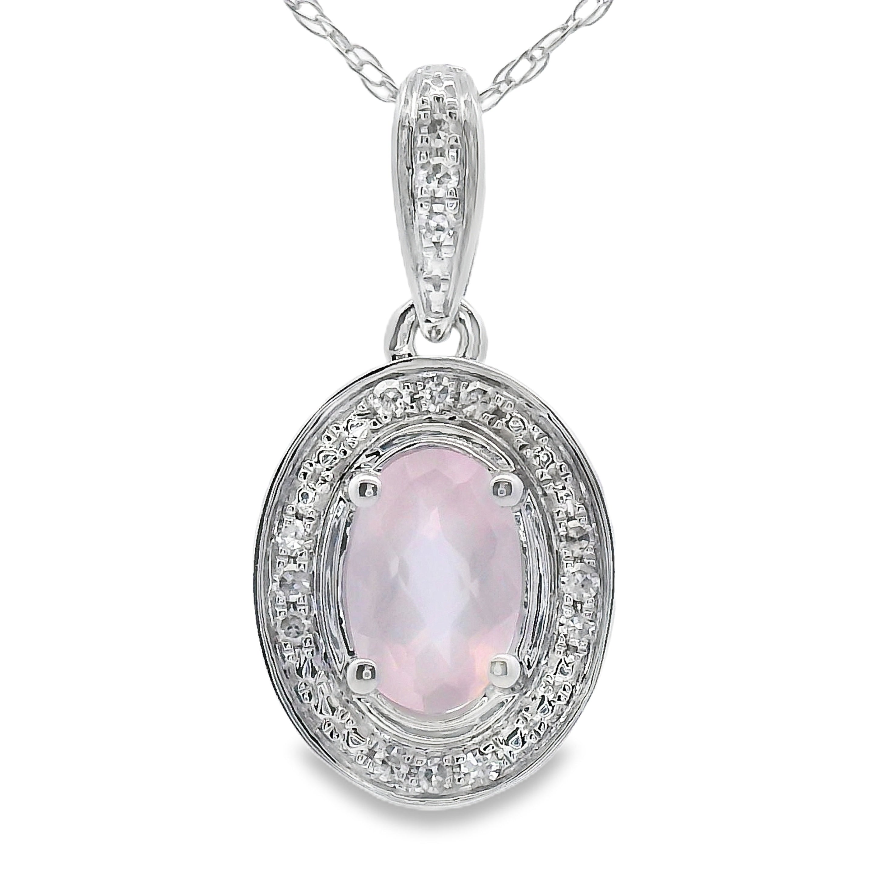 Rose Quartz Diamond Fashion Pendants 10KT White Gold
