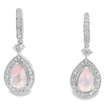 Rose Quartz Diamond Dangle Earrings 10KT White Gold
