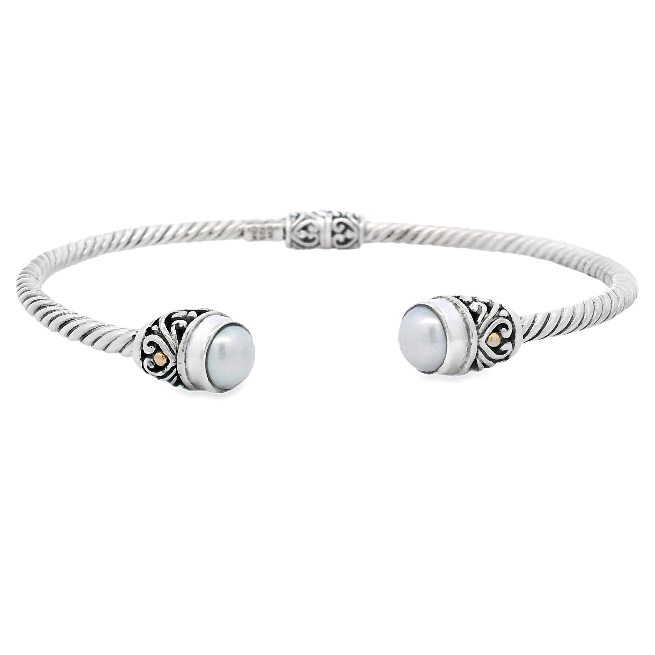 Pearl Bangle Bracelet Sterling Silver 18KT Gold