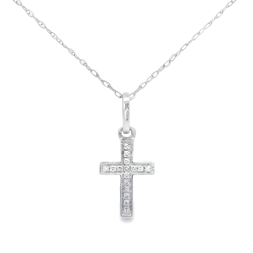 .05ct Diamond Cross Religious Pendant 14KT White Gold