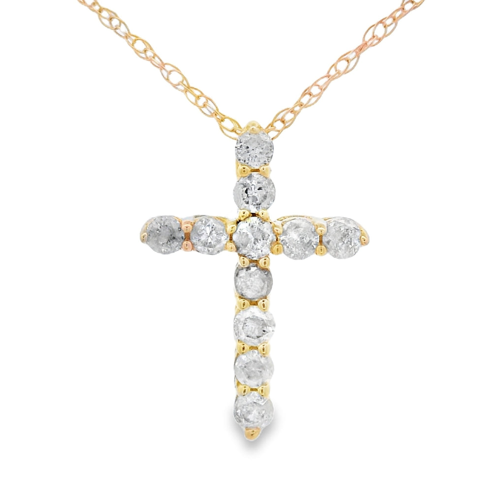 .19ct Diamond Cross Religious Pendant 14KT Yellow Gold