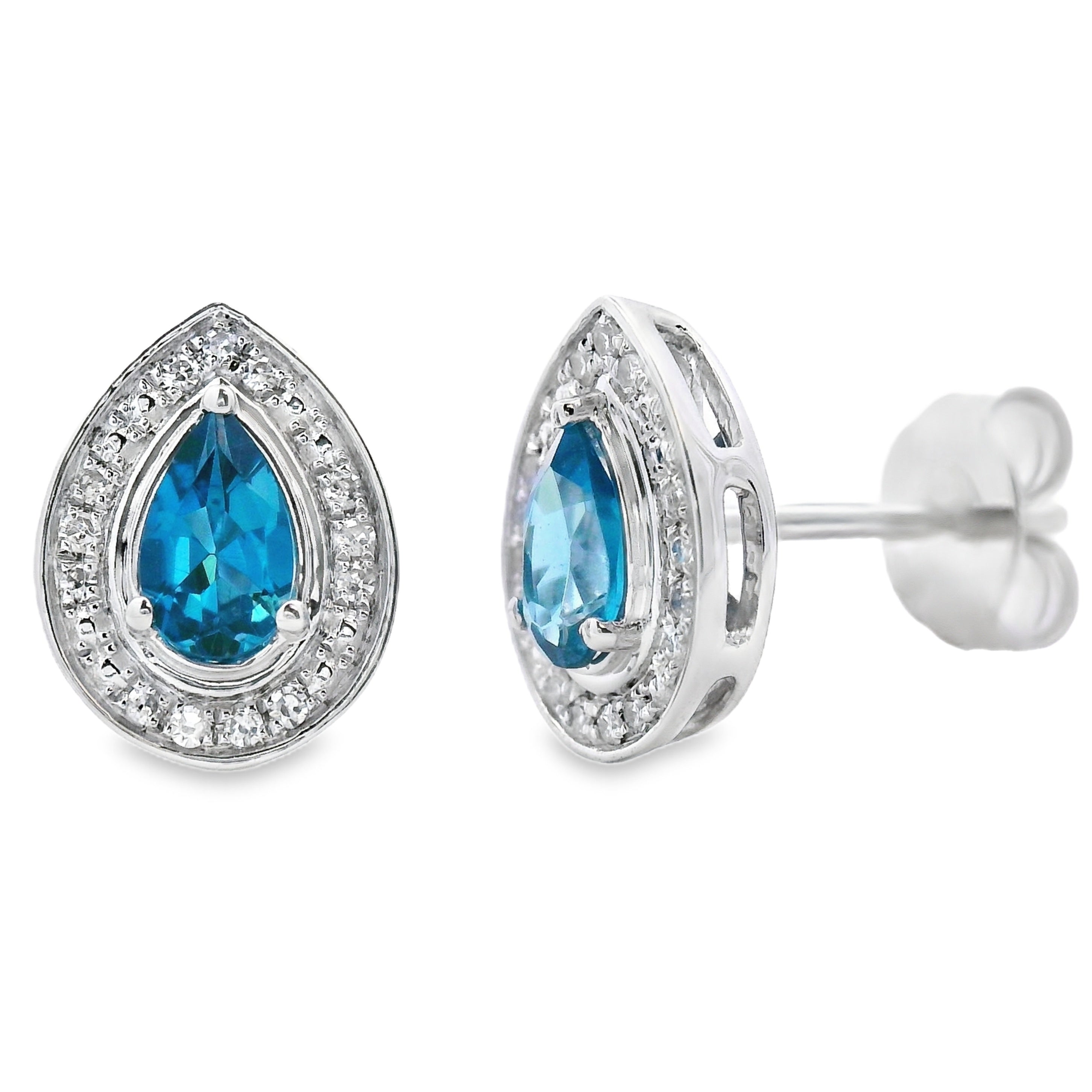 London Blue Topaz Diamond Stud Earrings 10KT White Gold