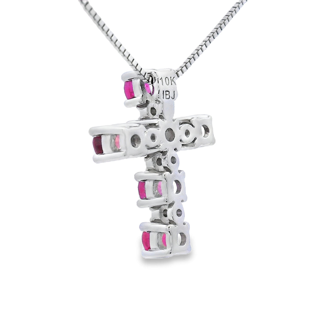 Ruby Diamond Cross Religious Pendant 10KT White Gold