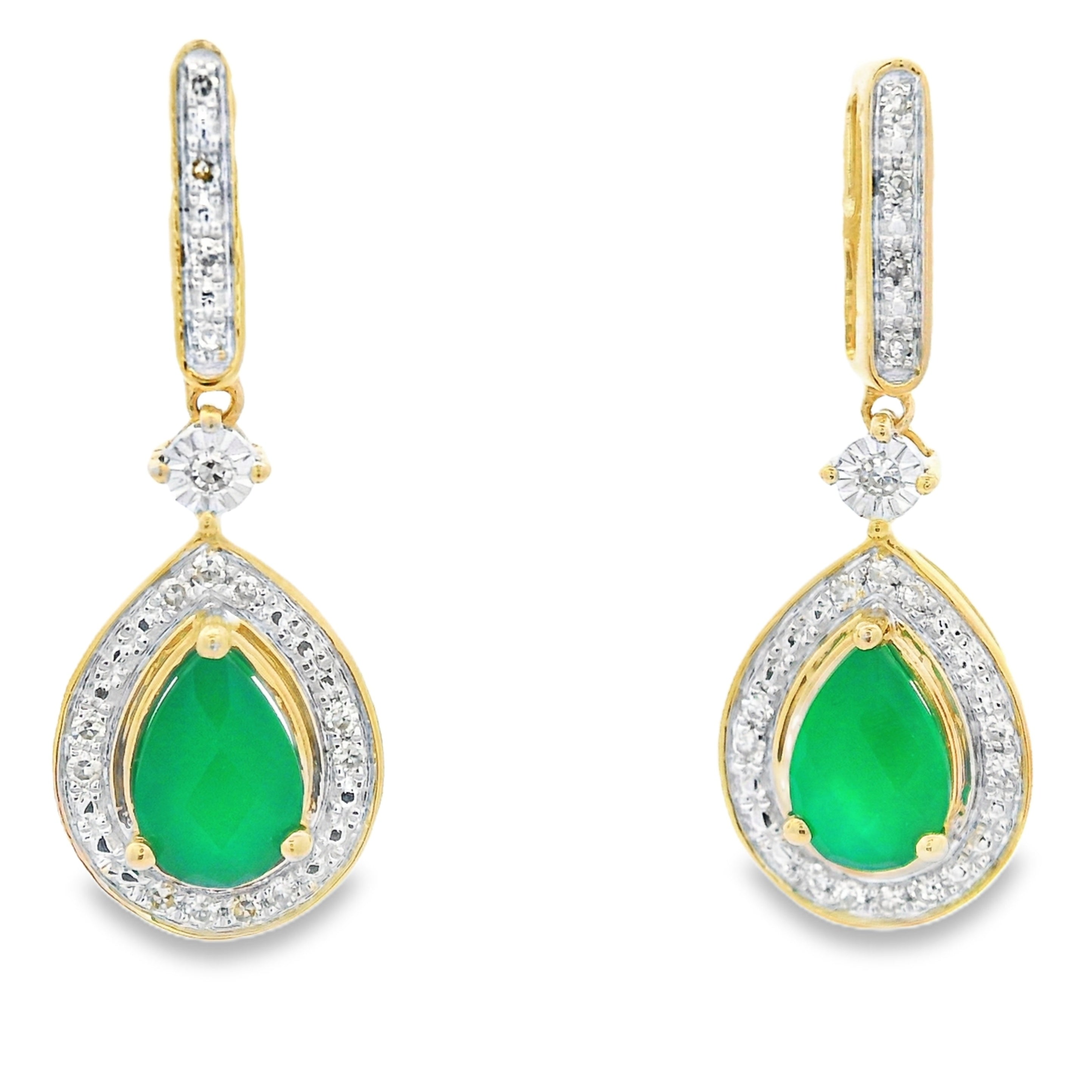 Chalcedony Diamond Dangle Earrings 10KT Yellow Gold