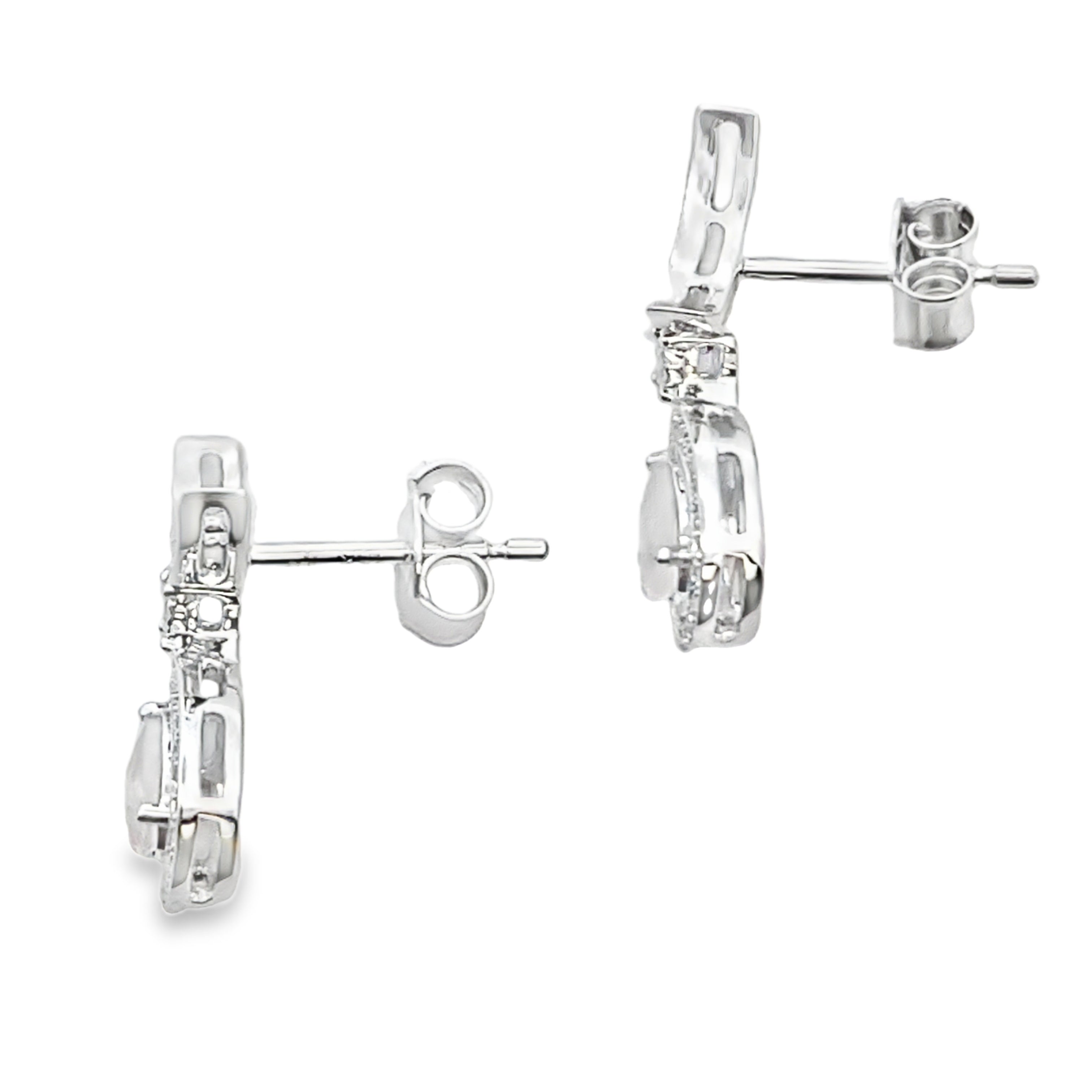 Rose Quartz Diamond Dangle Earrings 10KT White Gold