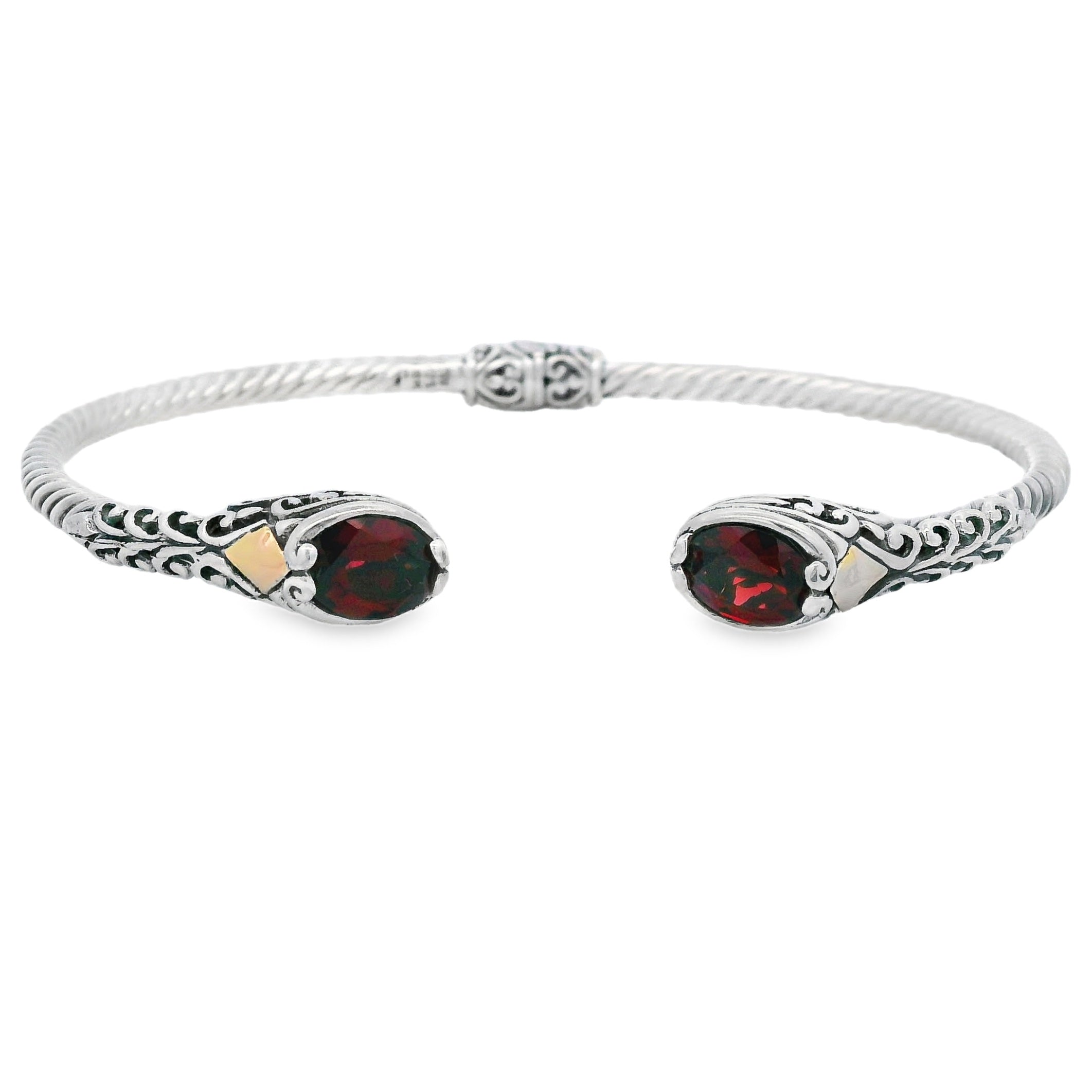 Garnet Bangle Bracelet Sterling Silver 18KT Gold