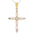 Opal Diamond Cross Religious Pendant 10KT Yellow Gold