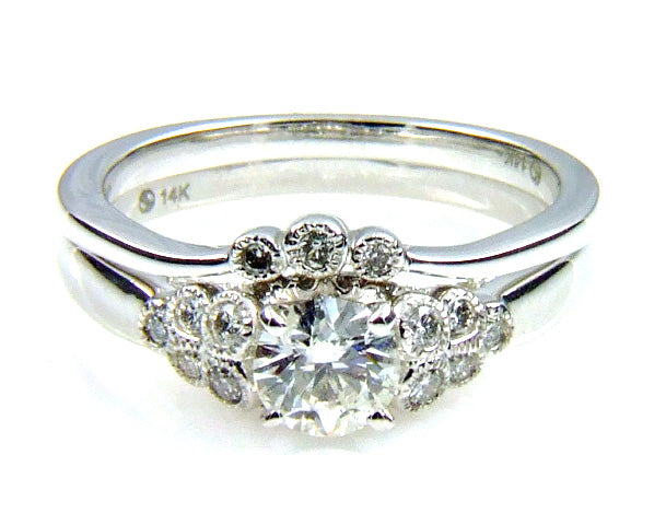 .90ct Antique Style Engagement Ring Set 14KT White Gold
