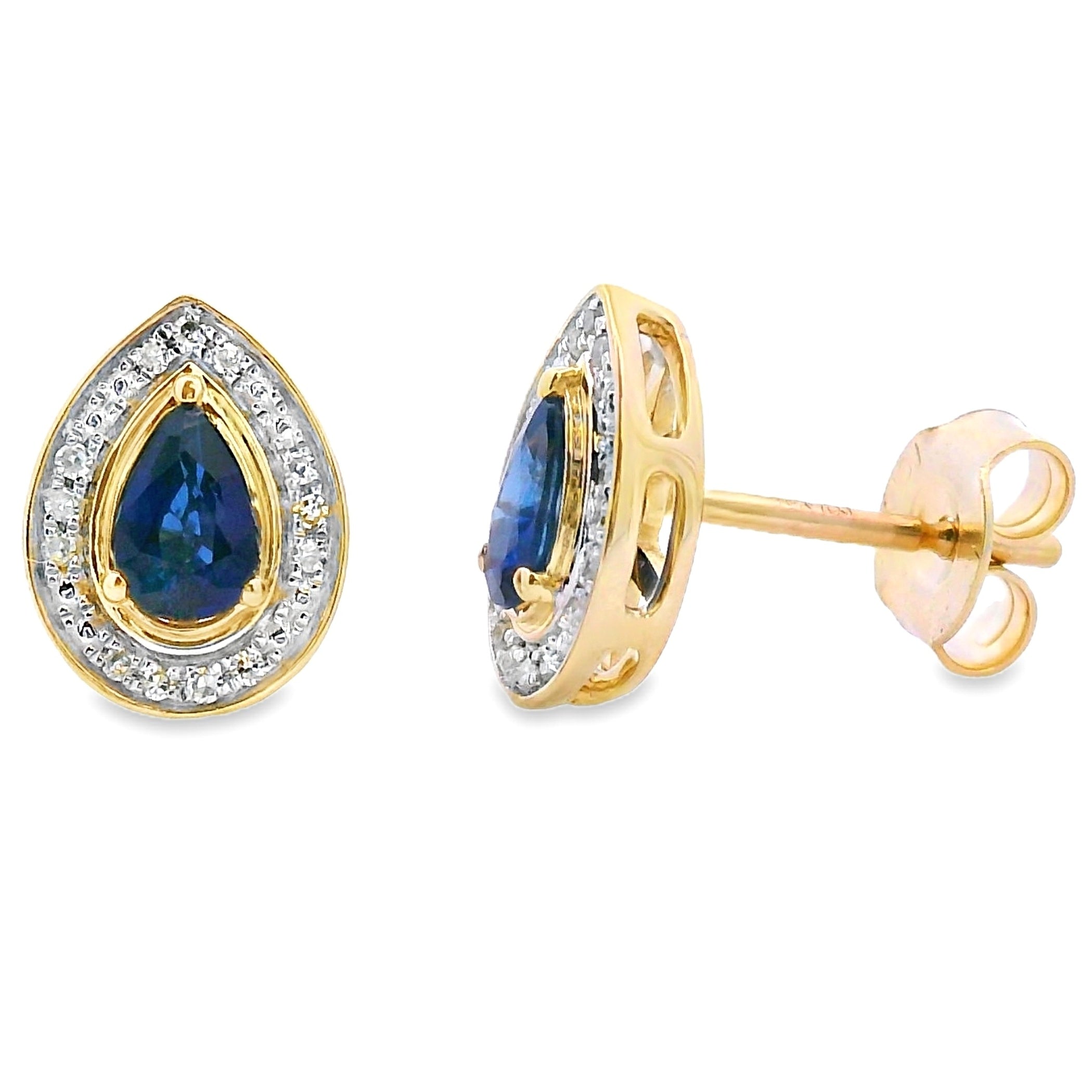 .58ct Sapphire Diamond Stud Earrings 10KT Yellow Gold