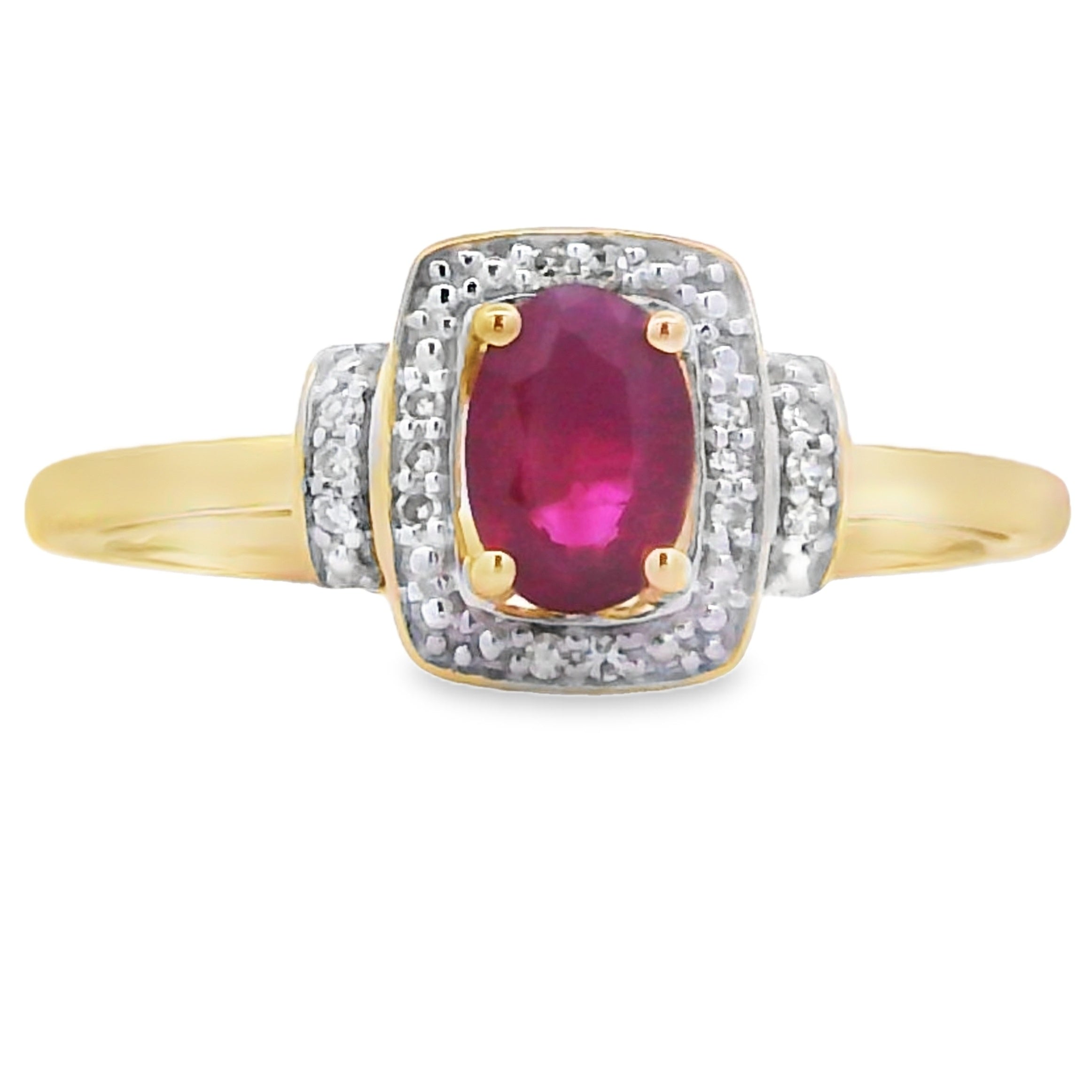 Genuine .65ct Ruby Diamond Ring 10KT Yellow Gold